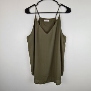 Evera‎ B Amazon V Neck Spagetti Strap Large Olive Green Flowy Casual Tank Top